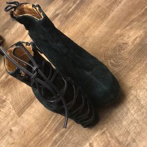 Green suede wedge bootie!